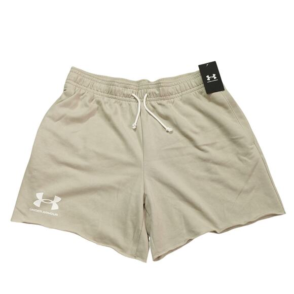 NWT Under Armour Mens UA Rival Terry 6" Activewear Shorts Loose Fit Tan Size XL - Picture 1 of 7